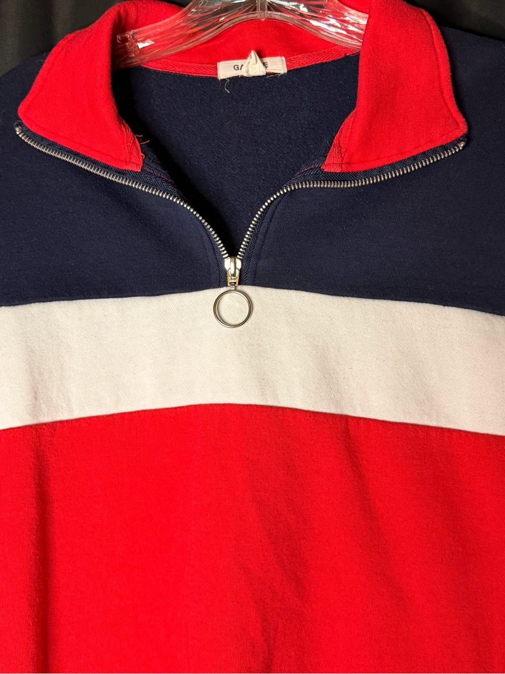 Colorblock Half-Zip Pullover Sweatshirt in Red, Navy & White —#070 - Picture 2 of 4